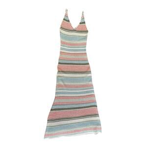 LUSH Striped Crochet Knit Maxi Dress Medium Pastel Boho Beachy Spring Resort